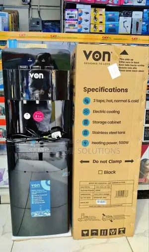 Von Water Dispenser 3 Taps Hot Cold Normal Cup Cabinet Black