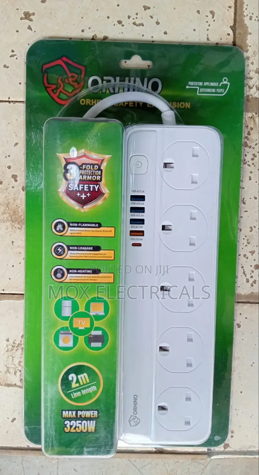 Orhino 3-Fold Protection Armor Safety Power Strip