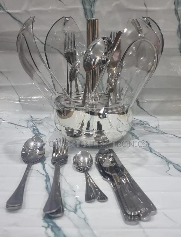 Rotating Luxury Dome Shape 24pcs Cutlery Set Silver - thumbnail 2