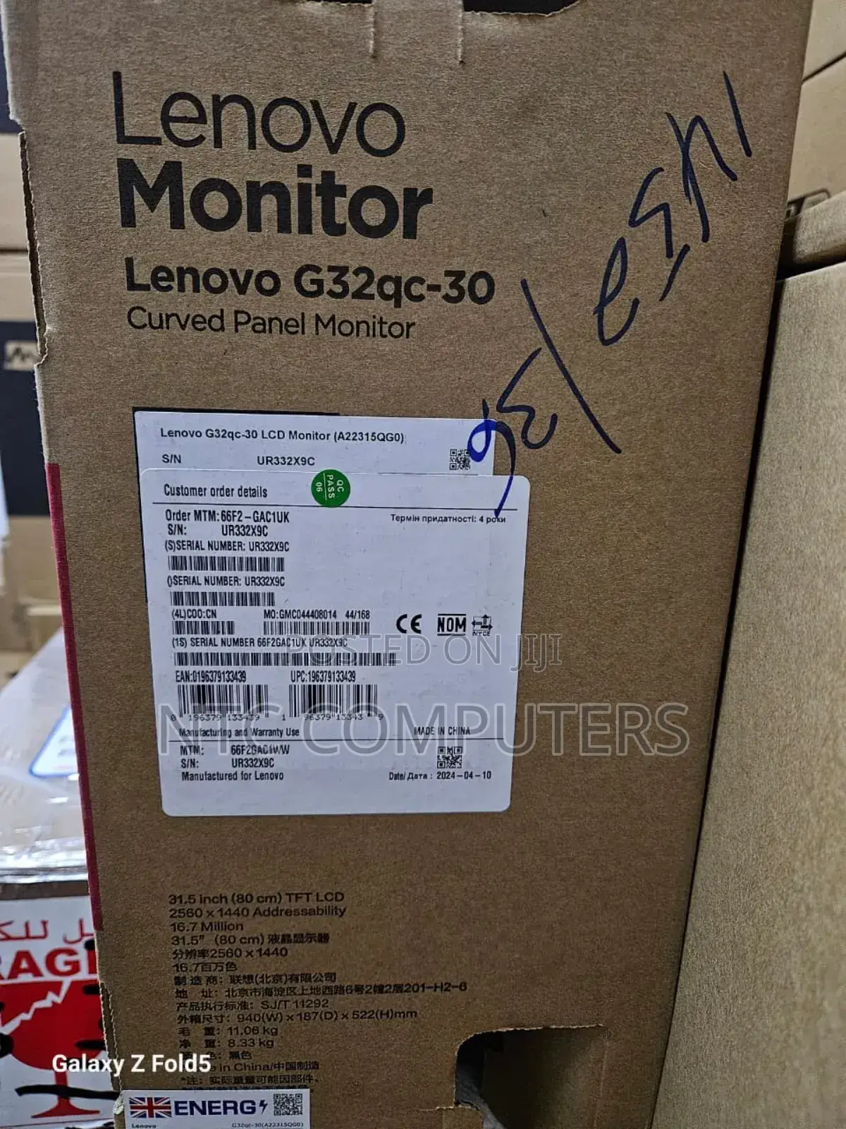 >Lenovo G32qc-30 31.5" QHD Curved Gaming Monitor, >