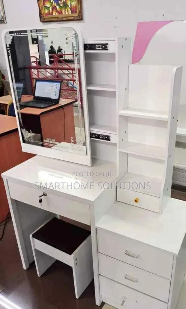 White Dressing Mirror Table - With Drawers,Shelves - main view