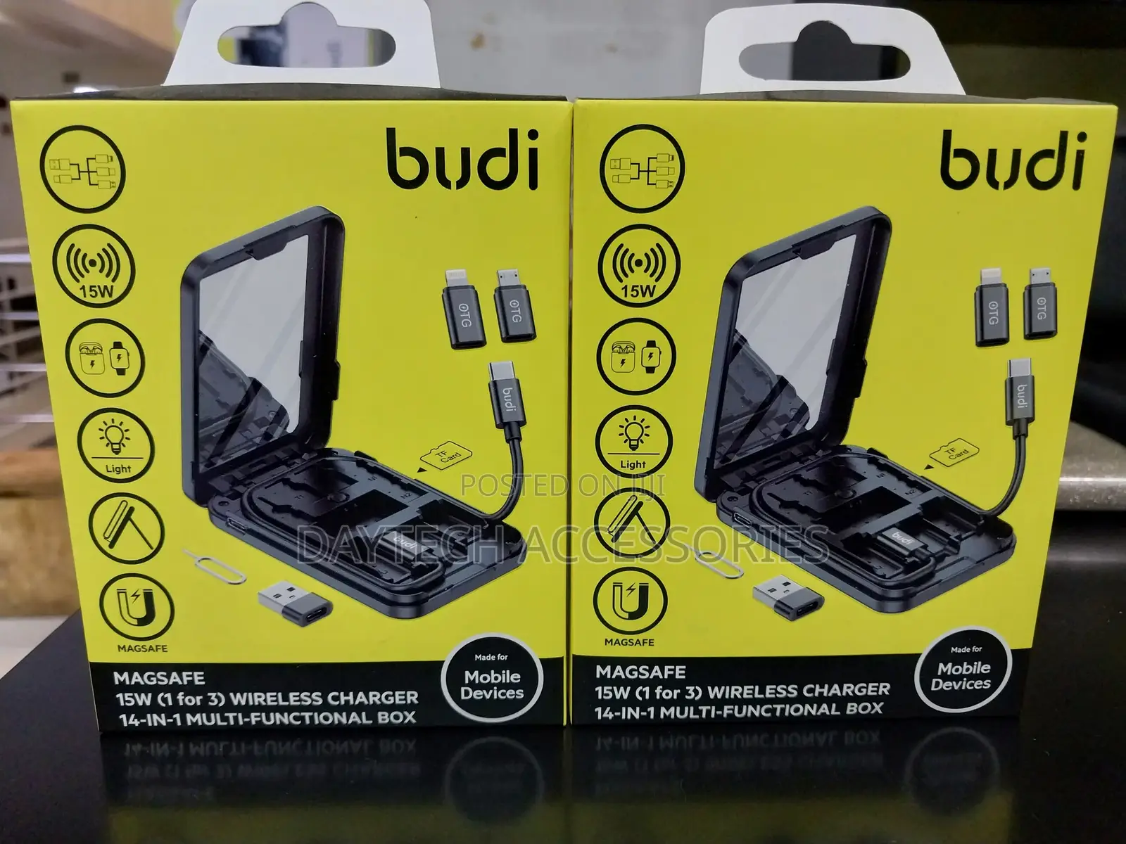 Budi 15w Wireless Charger Multi Functional Box - Black