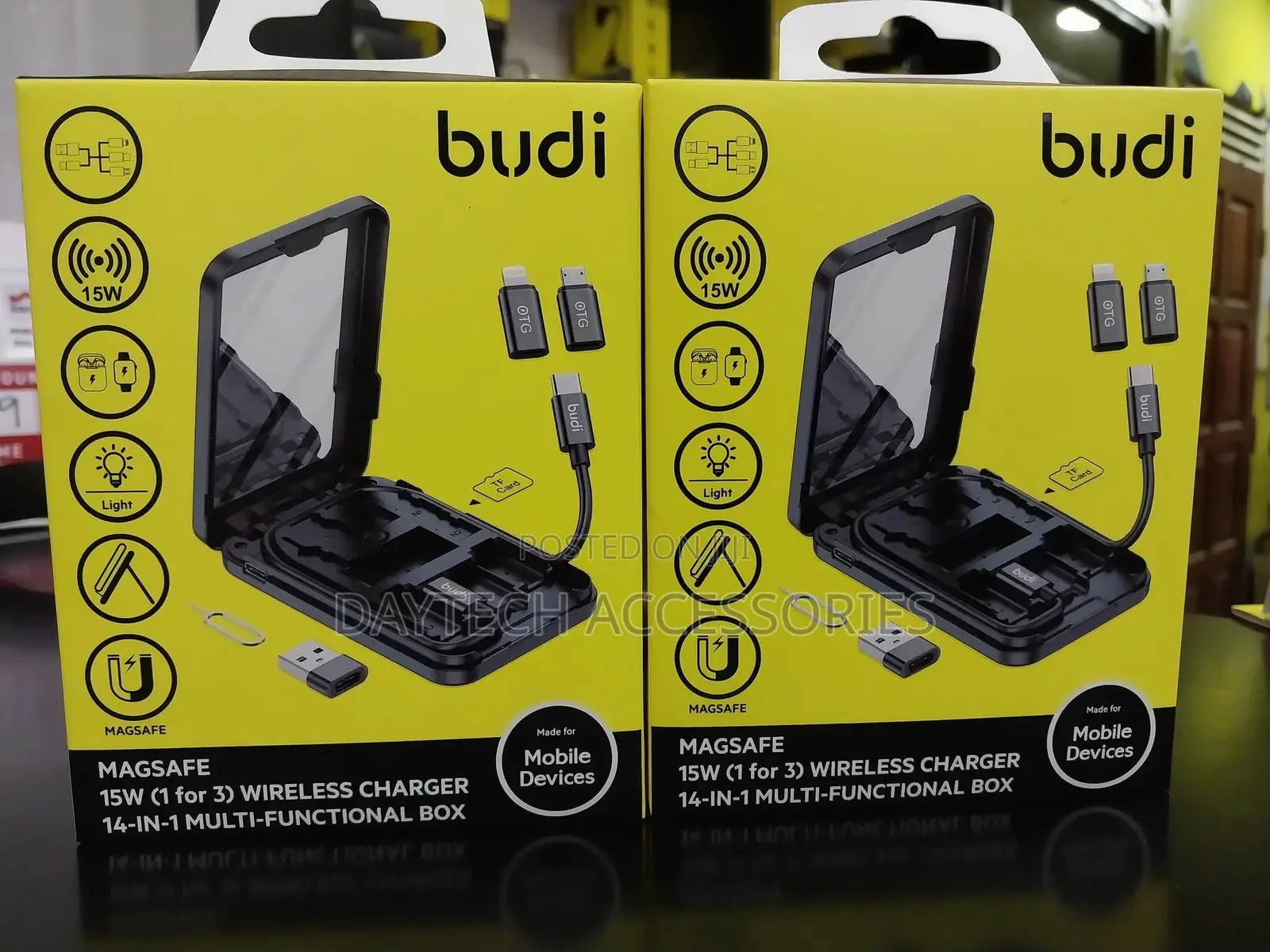 Budi 15w Wireless Charger Multi Functional Box - Black