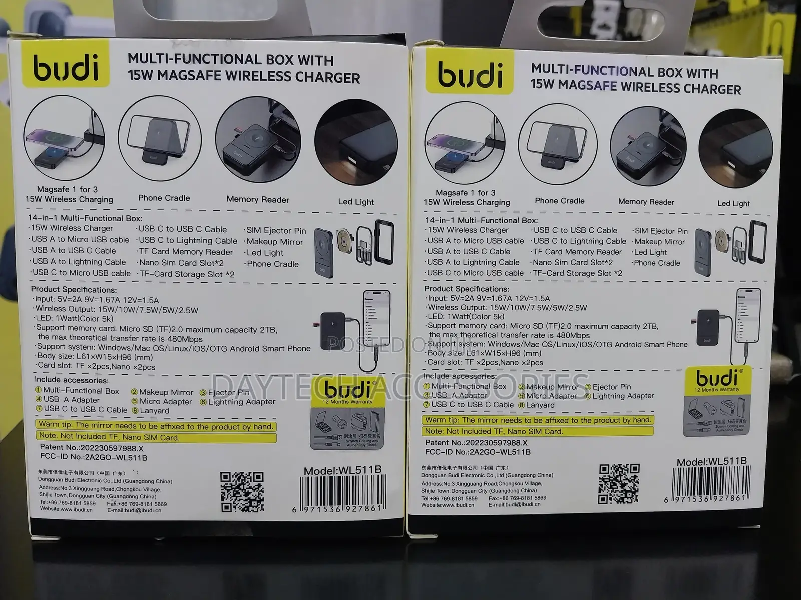 Budi 15w Wireless Charger Multi Functional Box - Black