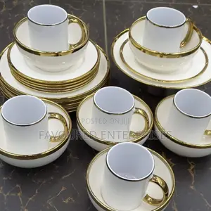 24pcs White Gold Dinner Set