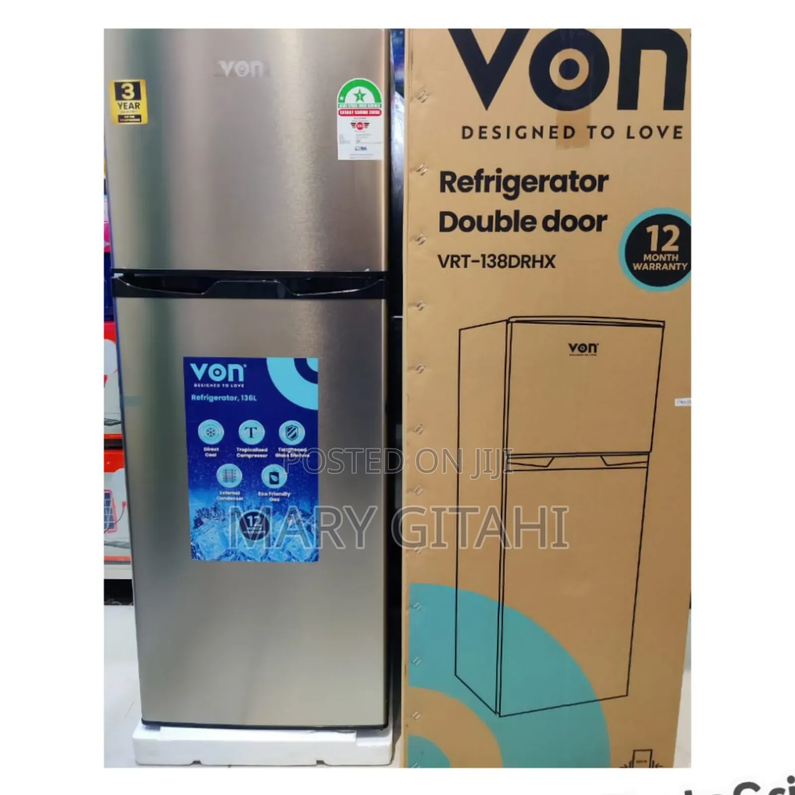 *Von 138litres Double Door Fridge