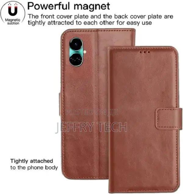 Pfoam Flip Cover for Tecno Camon 19 (Brown, Dual Protection,