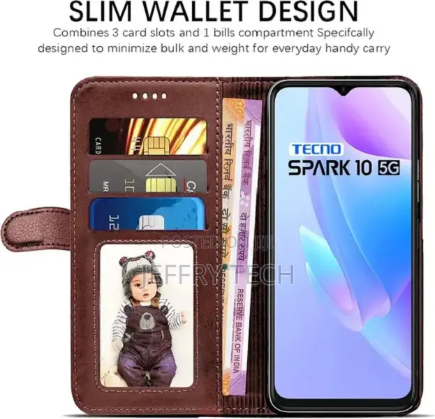 Pfoam Flip Cover for Tecno Spark 10 5g (Brown, Dual Protecti