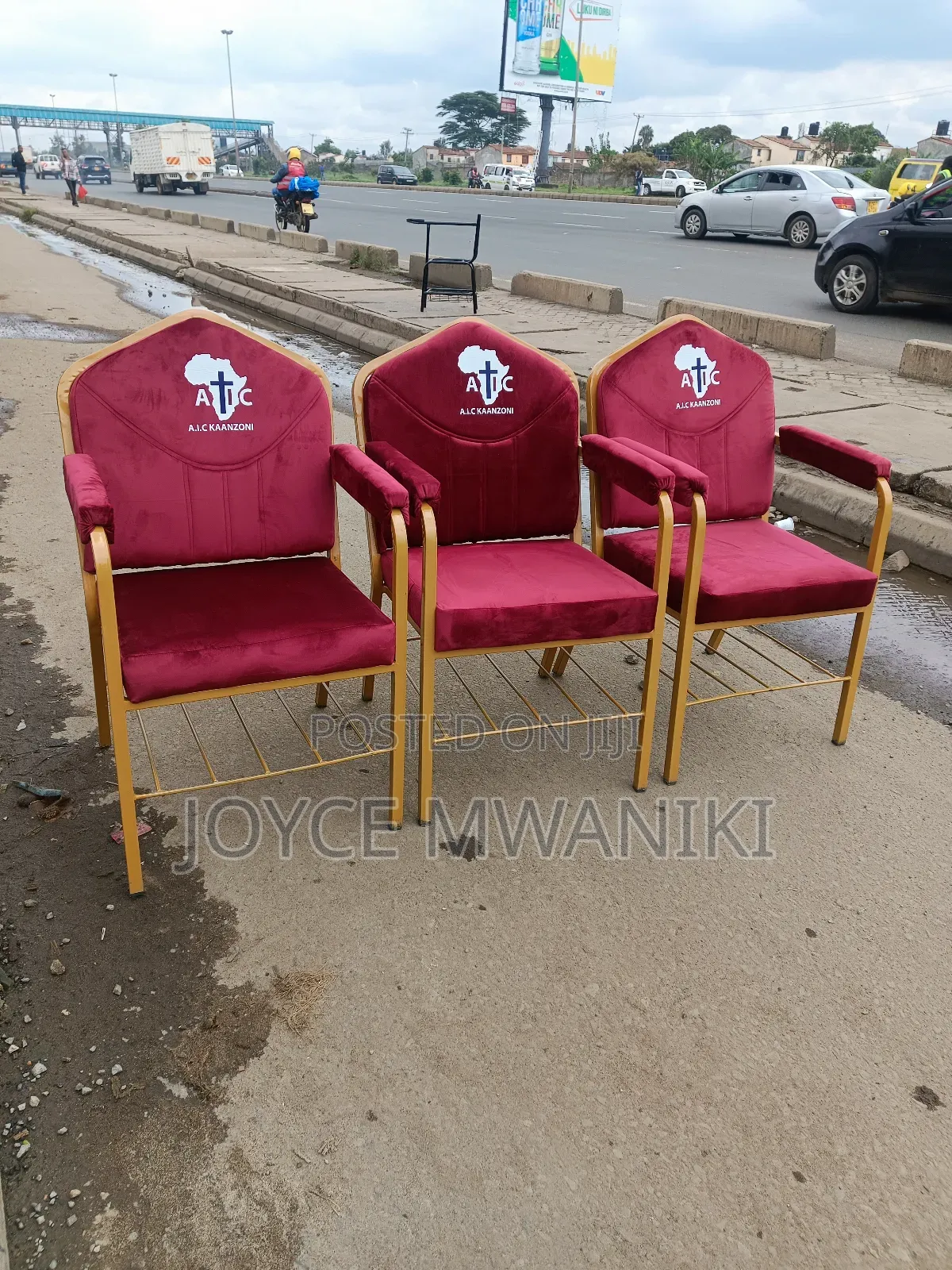Red Maroon Church Chairs, With Armrest and Branding