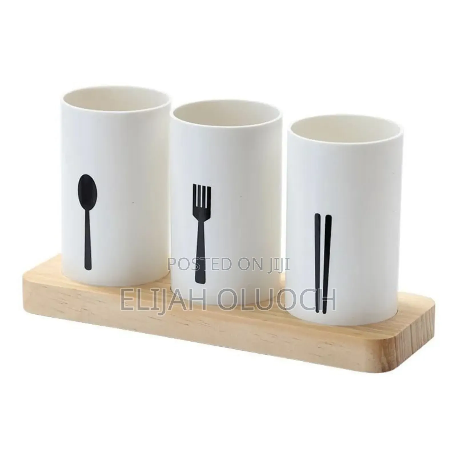 3pc Cutlery Organizer With Oak Base