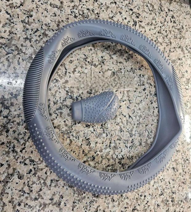 Grey Silicone Steering Wheel Cover Wit Match Gear Knob Cover