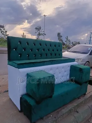 Jungle Green Fabric and White Lexin Pedicure 3 Seater 