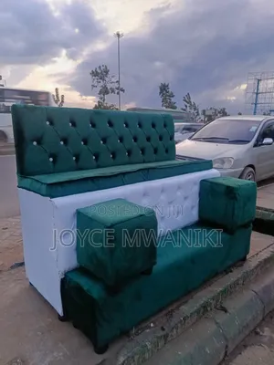 Jungle Green Fabric and White Lexin Pedicure 3 Seater 