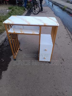Manicure Table, White, Gold With Drawers - thumbnail 2