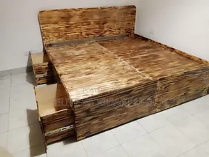 King Size 6x6 Rustic Bed -Solidwood, Hidden Storage Charm
