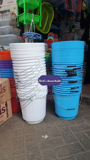 White and Blue Laundry Buckets