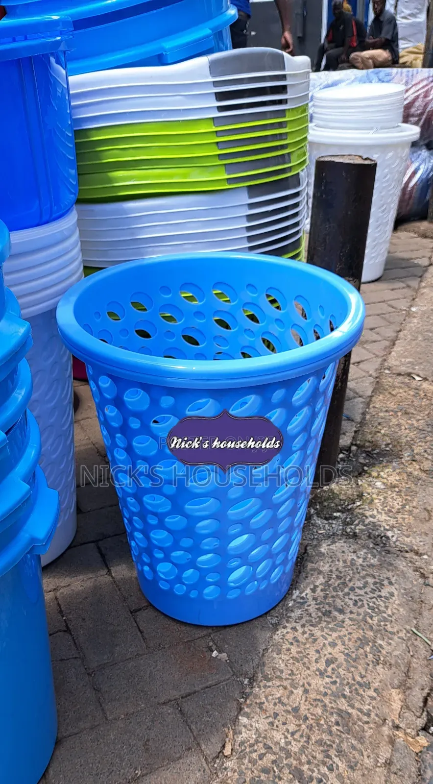 Blue Adix Laundry Basket Cylinder Shape
