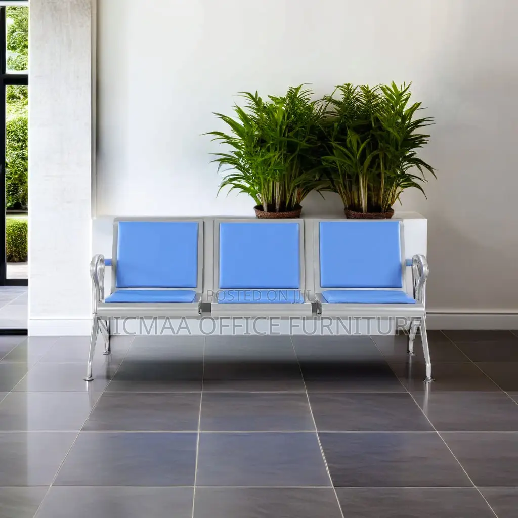Blue 3-Link Padded Waiting Bench