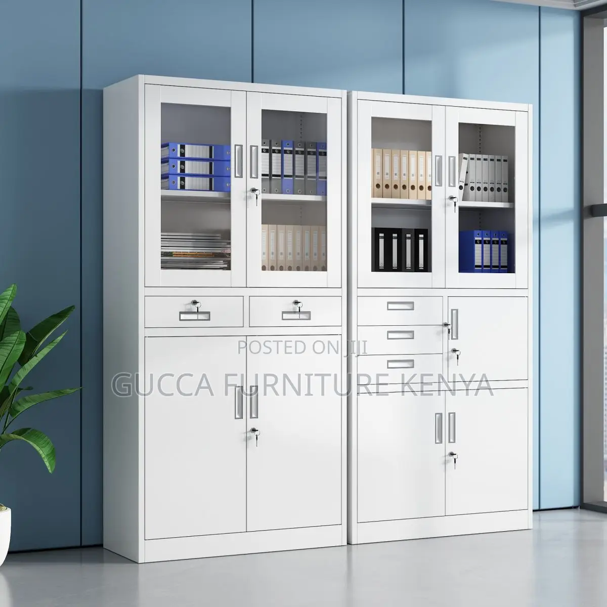 Cabinets:Light Gray Multi-Bin Storage Cabinet With Safe