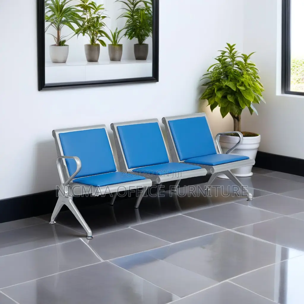 Blue 3-Link Padded Waiting Bench