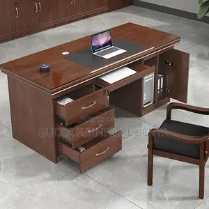 Office Table:140cm Executive Work Desk With Built-in Storage