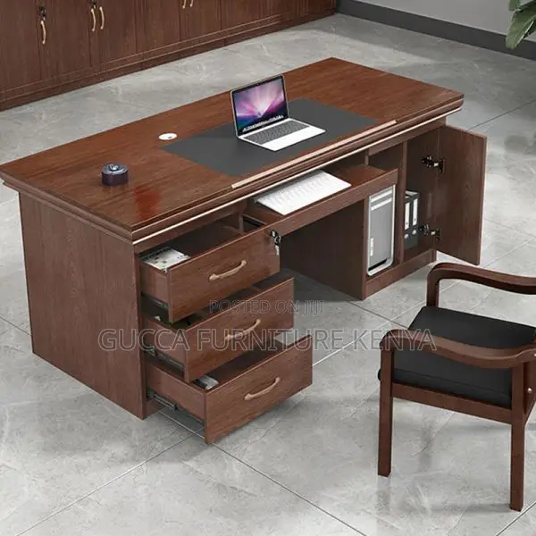 Office Table:140cm Executive Work Desk With Built-in Storage