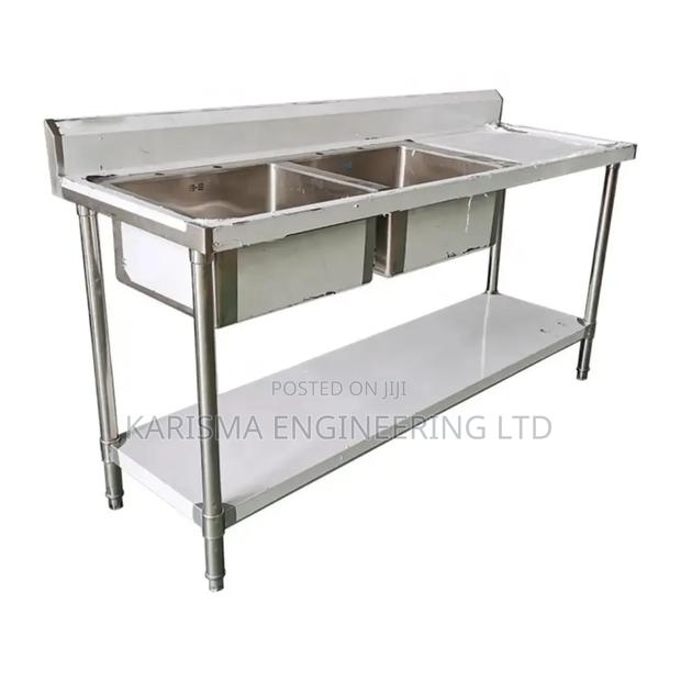 Stainless Steel Double Sink With An Undershelf - main view