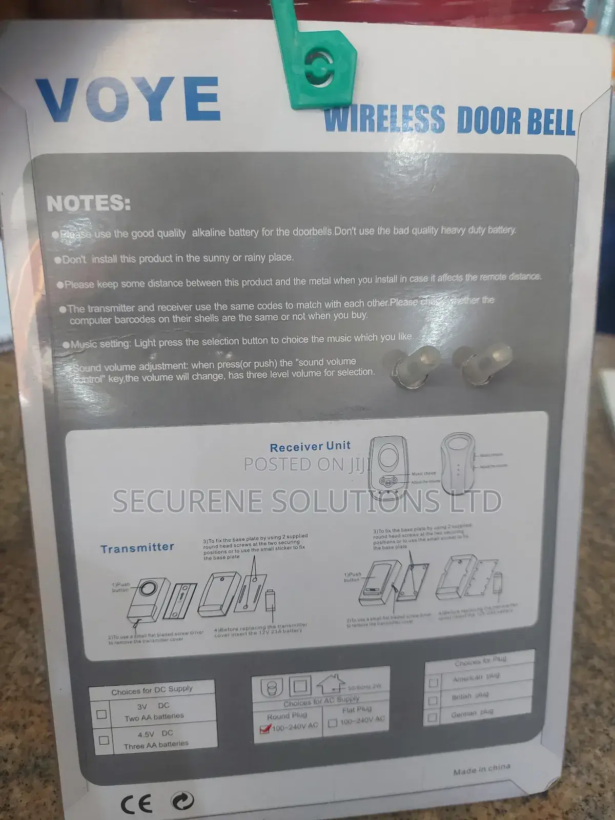 Voye Wireless Doorbell, Model V009b.