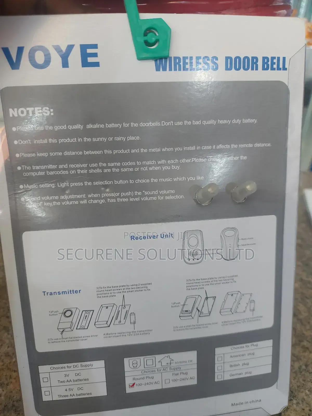 Voye Wireless Doorbell, Model V009b.