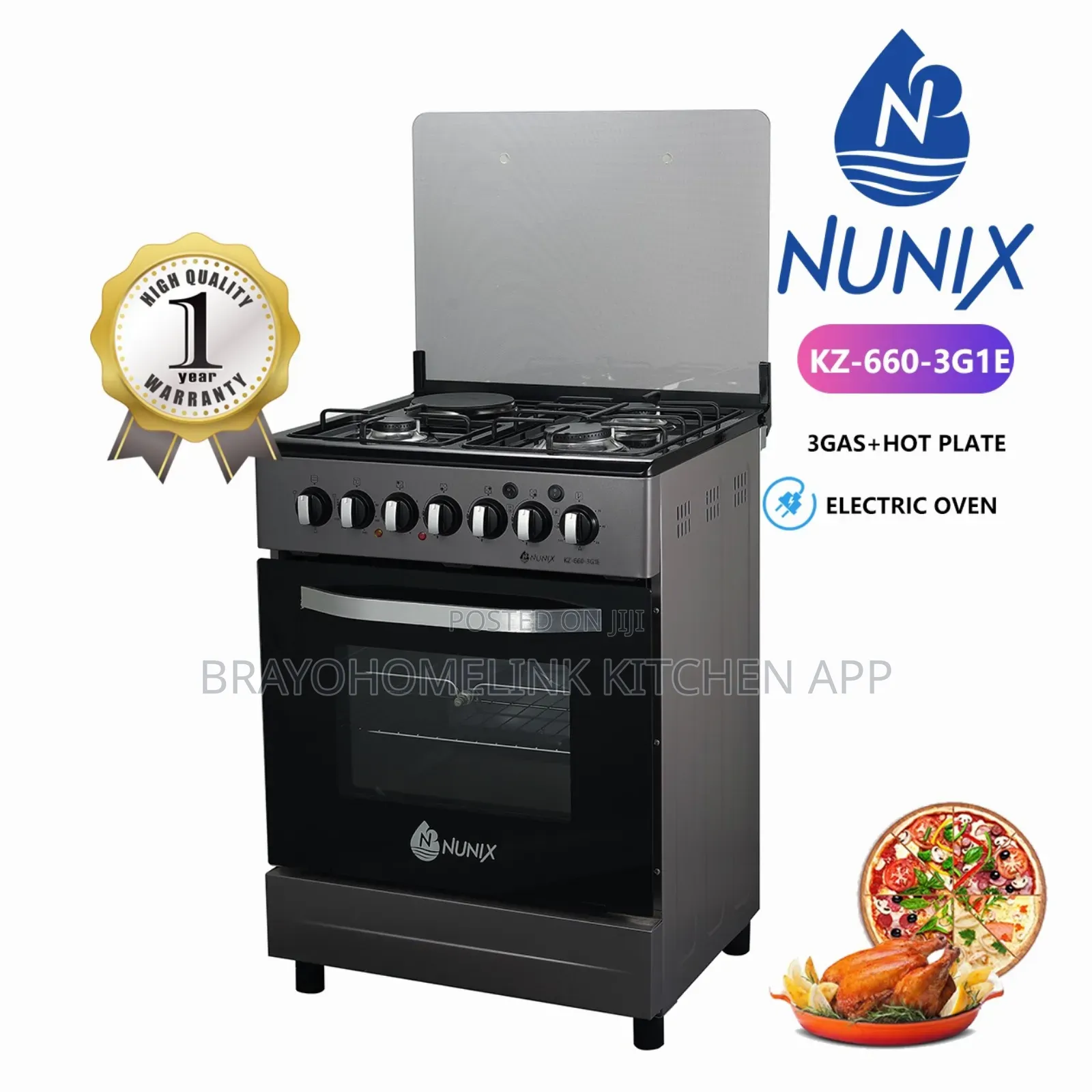 Nunix 60×60 3+1 Freestanding Cooker With Electric Oven