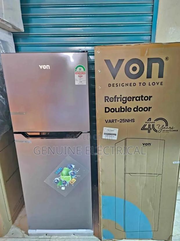 Von Vart-25nhs Double Door Fridge 220litrs No Frost Fridge