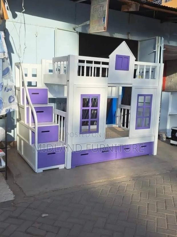 Purple and White Bunk Bed / House Double Decker Bed - main view