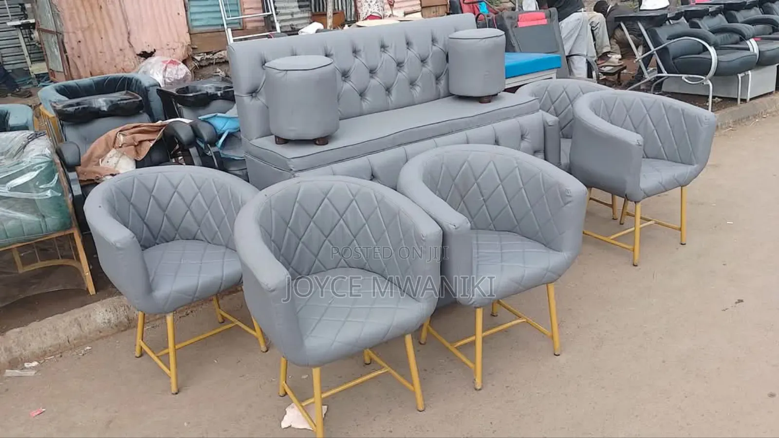 3 Seater Pedicure Seat and 5 Styling Seats, Grey 