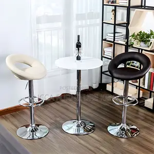 Home Chairs: Silver Round Leather Modern Office Bar Stool