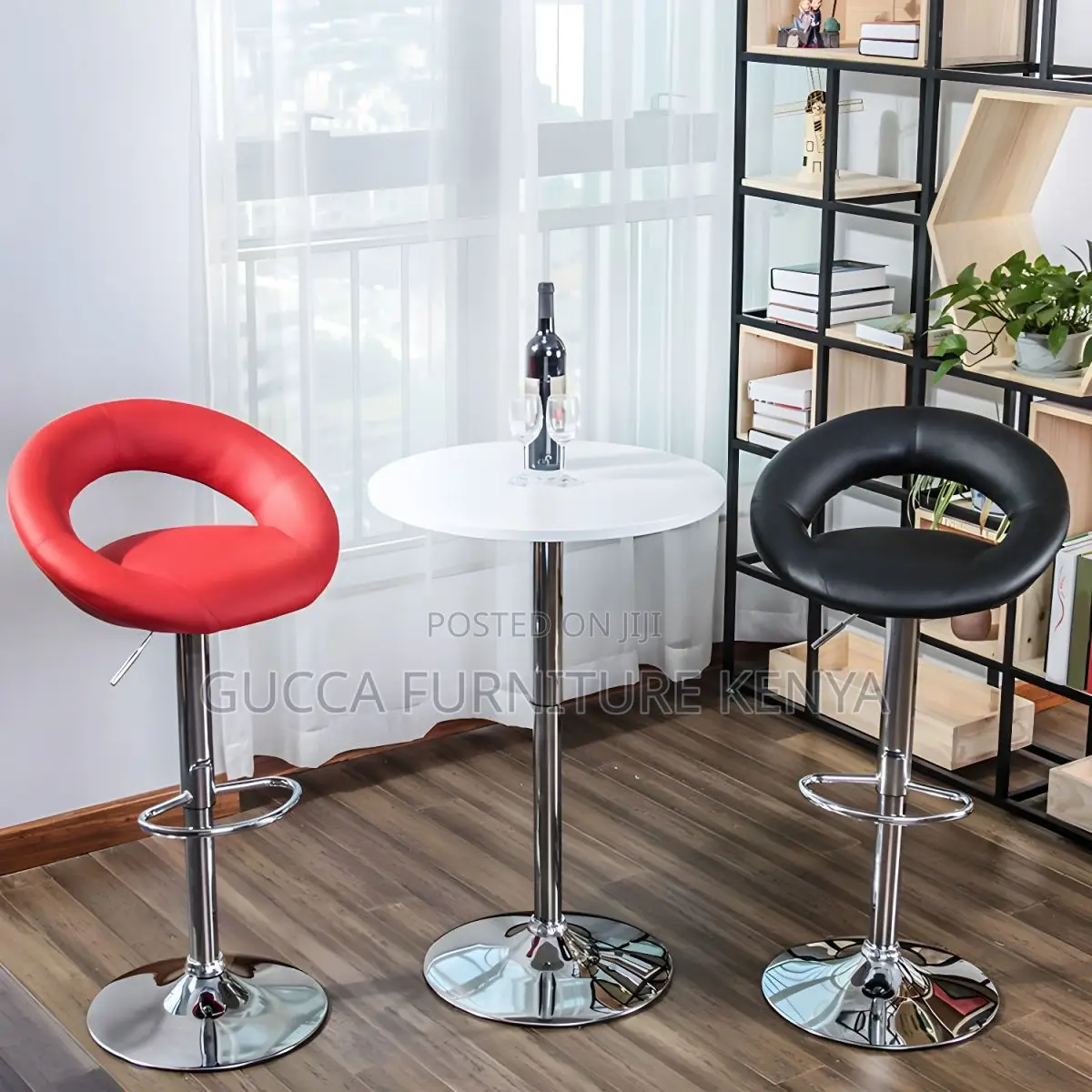 Home Chairs: Silver Round Leather Modern Office Bar Stool