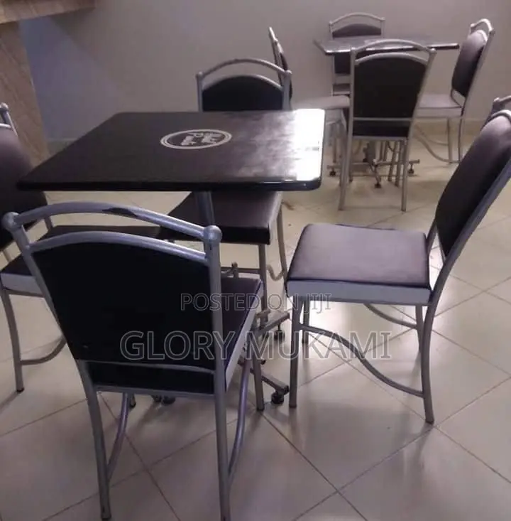 Silver Coated Black Restaurant Chairs And Square Table