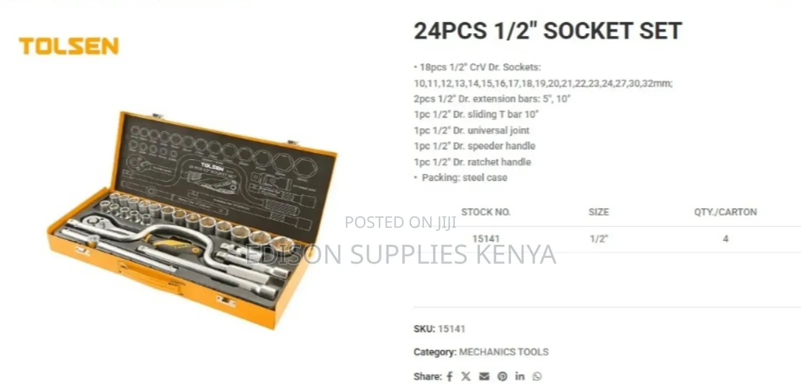 1/2" Inch Socket Set Tolsen 24pcs Tire Changing Spanner Set