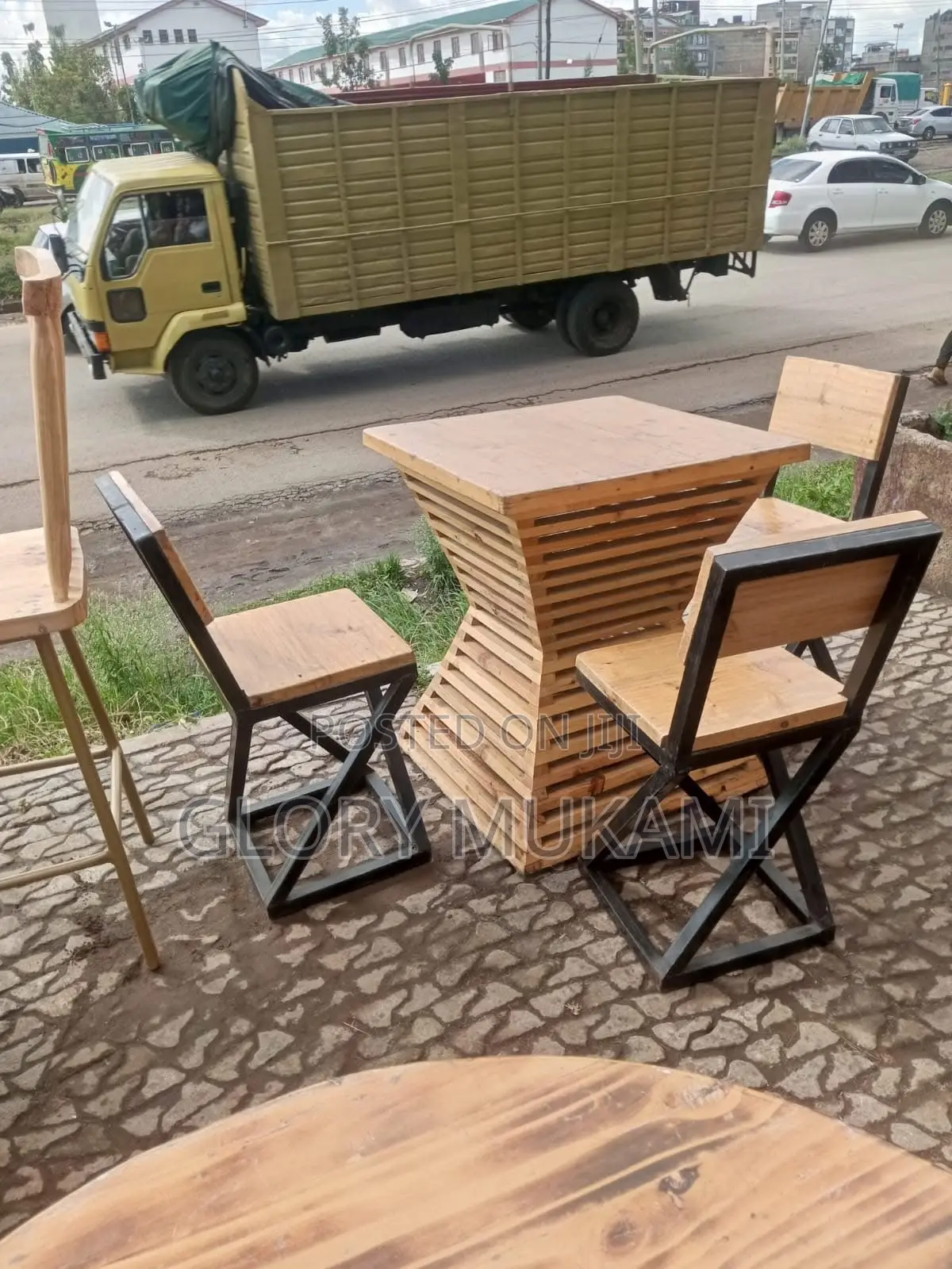 Wooden High Chairs And Barrel Bar Tables