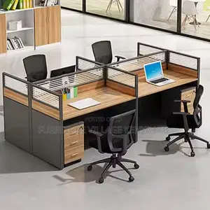 Workstations:4-Unit Natural Wood Modular Desk System
