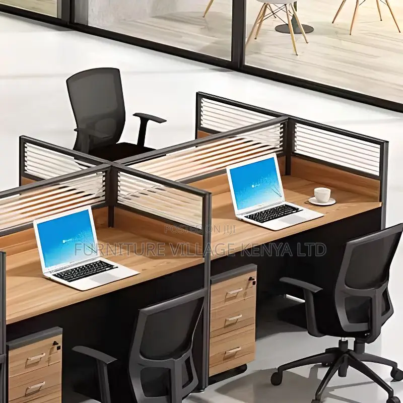 Workstations:4-Unit Natural Wood Modular Desk System