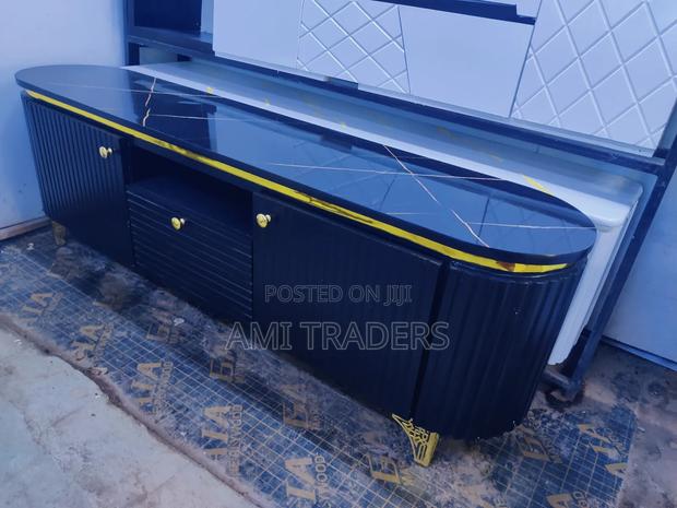 Marble Top Black Tv Stand (6ft) - main view