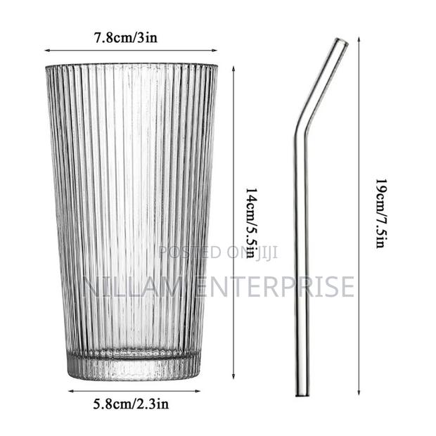 375ml Simple Stripe Glass Cup With Lid and Straw - thumbnail 2