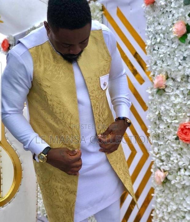 Gold Glitter Three Piece Design African Kaftan Senator Suit