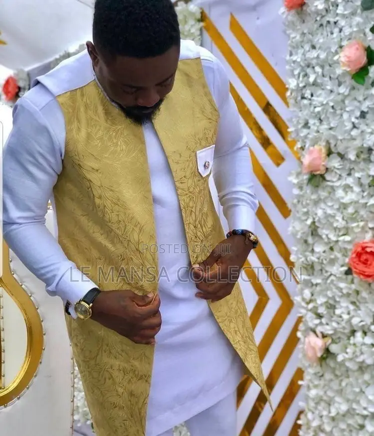 Gold Glitter Three Piece Design African Kaftan Senator Suit