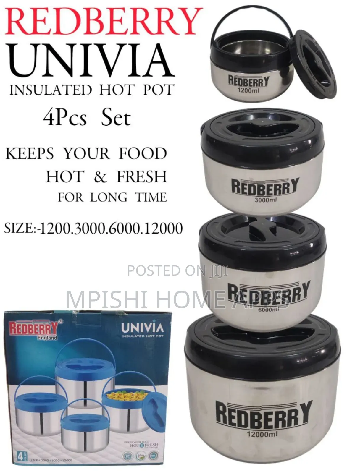 4pcs Redberry Univia Insulated Hotpot