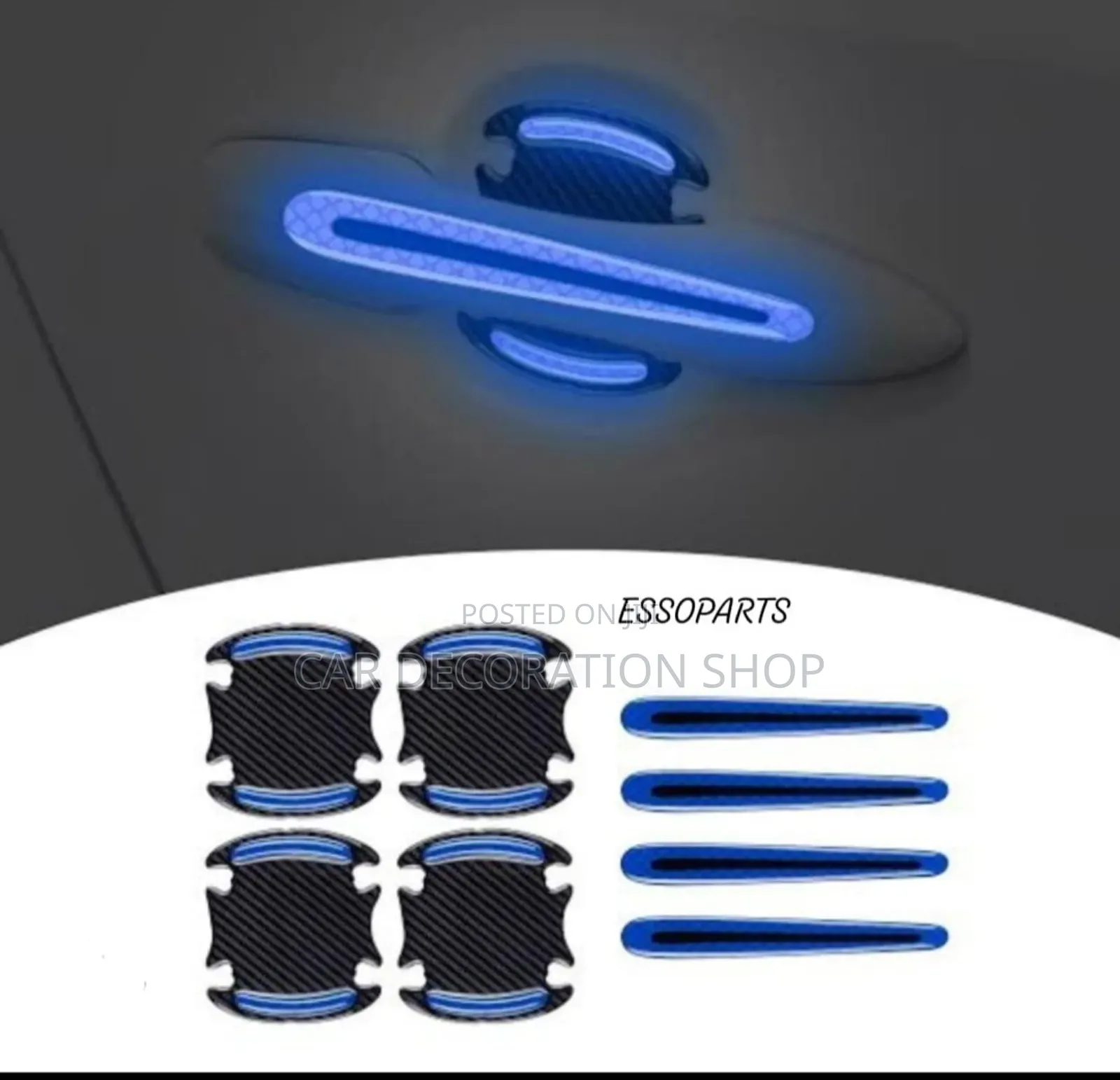 8 Door Scratch Handle Stickers in Blue Luminous Color