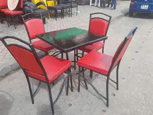 Red Restaurant And Bar Chair And Black Square Table Set