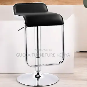 Home Chairs: Adjustable Black Calfskin Bucket Bistro Stool