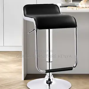 Home Chairs: Adjustable Black Calfskin Bucket Bistro Stool