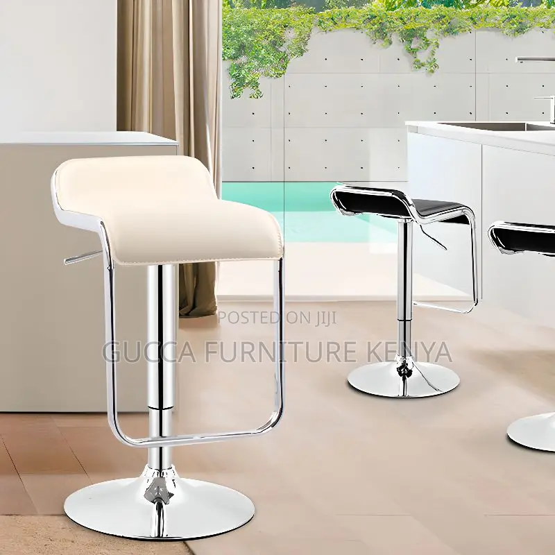 Home Chairs: Adjustable Black Calfskin Bucket Bistro Stool